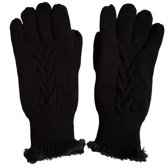Ladies Black Cableknit Gloves with Velvety Soft Lining, One Size - Picture 1 of 9